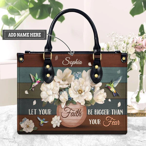 Faith Over Fear Hummingbird Leather Handbag