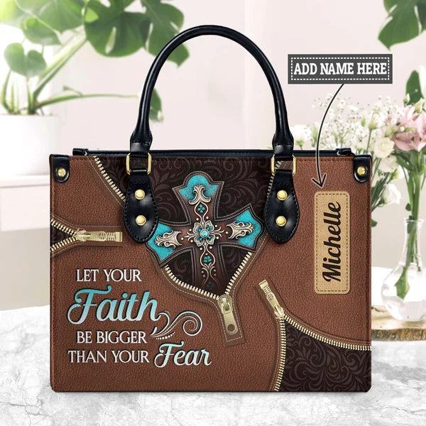 Faith Over Fear Personalized Leather Handbag