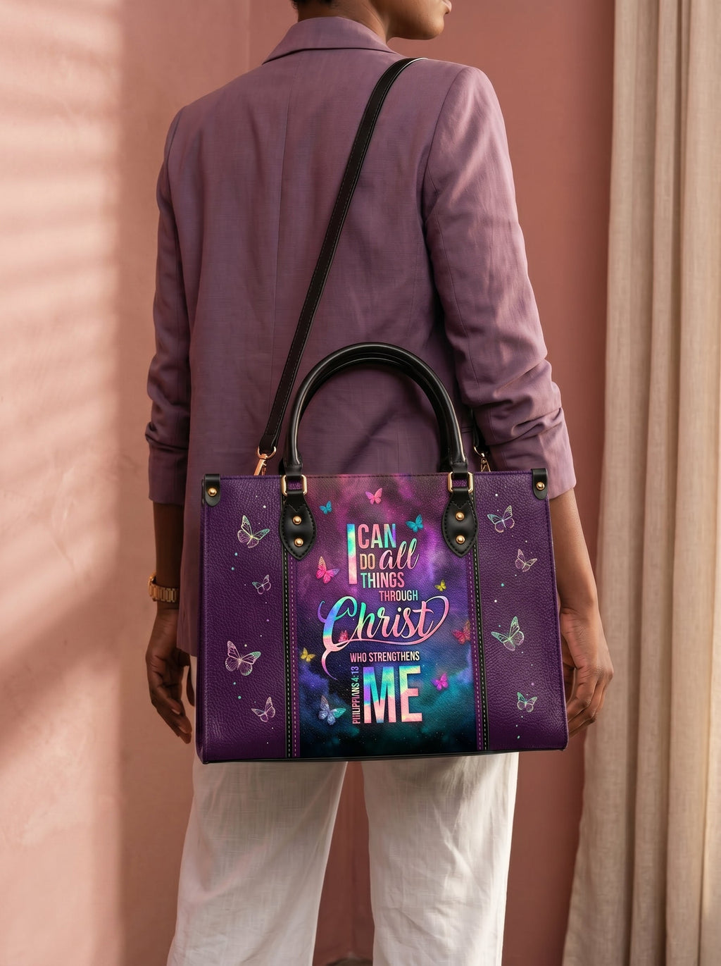Philippians 4:13 Limitless Leather Handbag