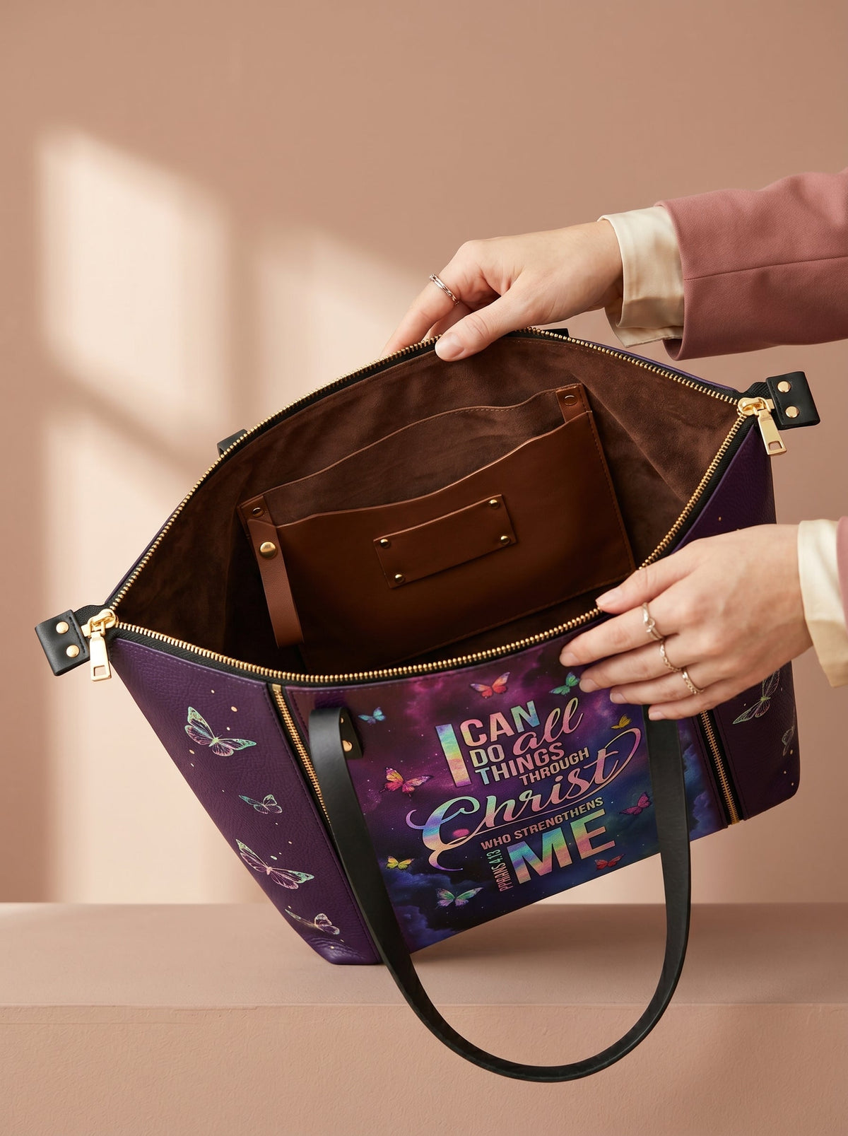 Limitless Philippians 4:13 Leather Tote Bag