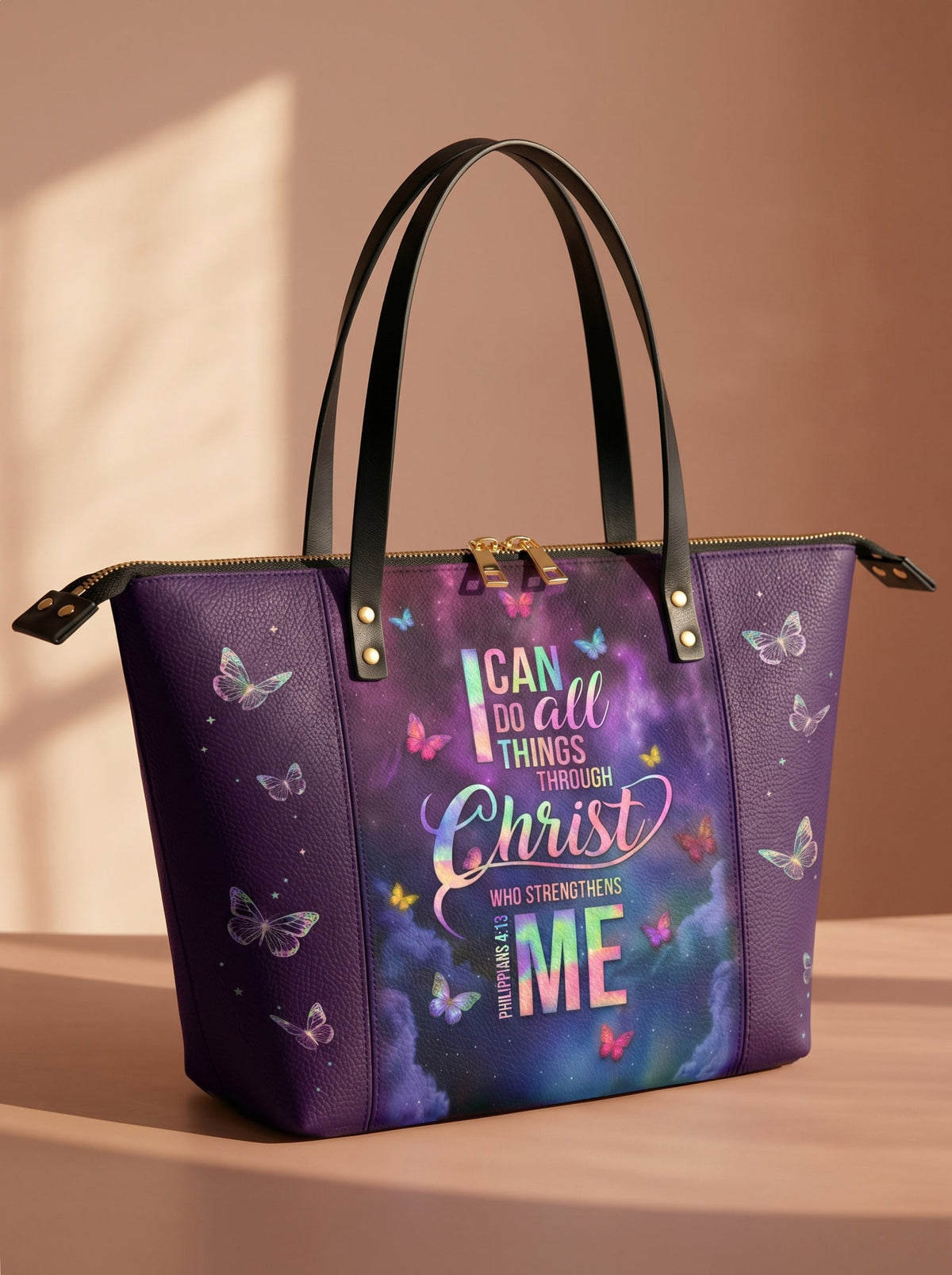 Limitless Philippians 4:13 Leather Tote Bag