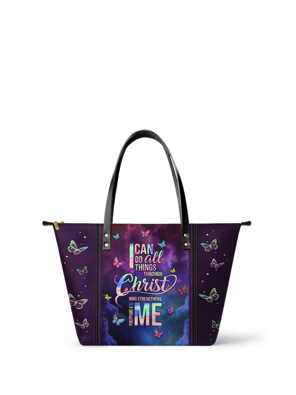 Limitless Philippians 4:13 Leather Tote Bag