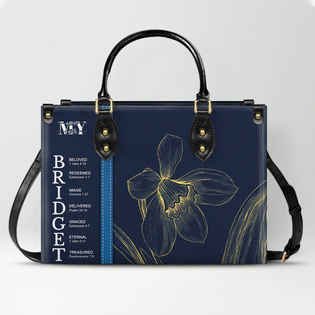 Personalized Birth Flower Leather Handbag