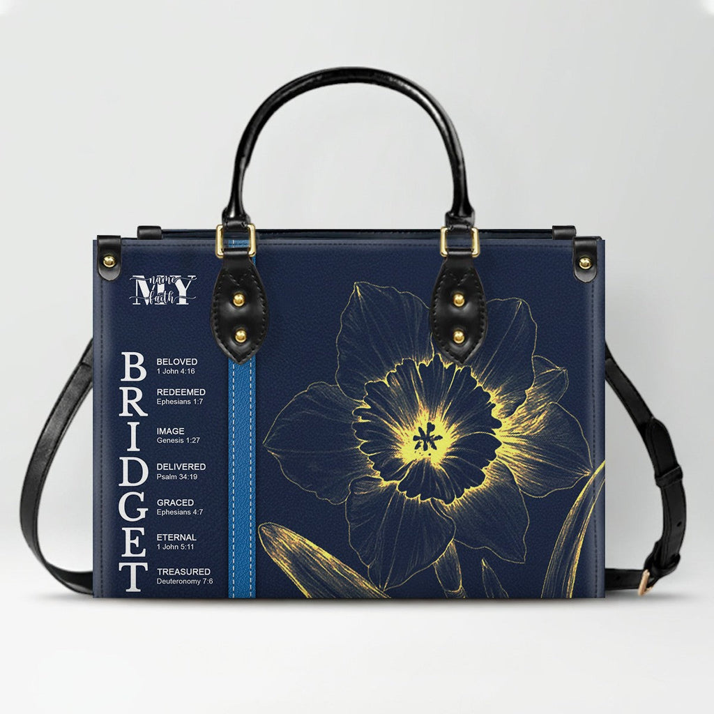 Personalized Birth Flower Leather Handbag