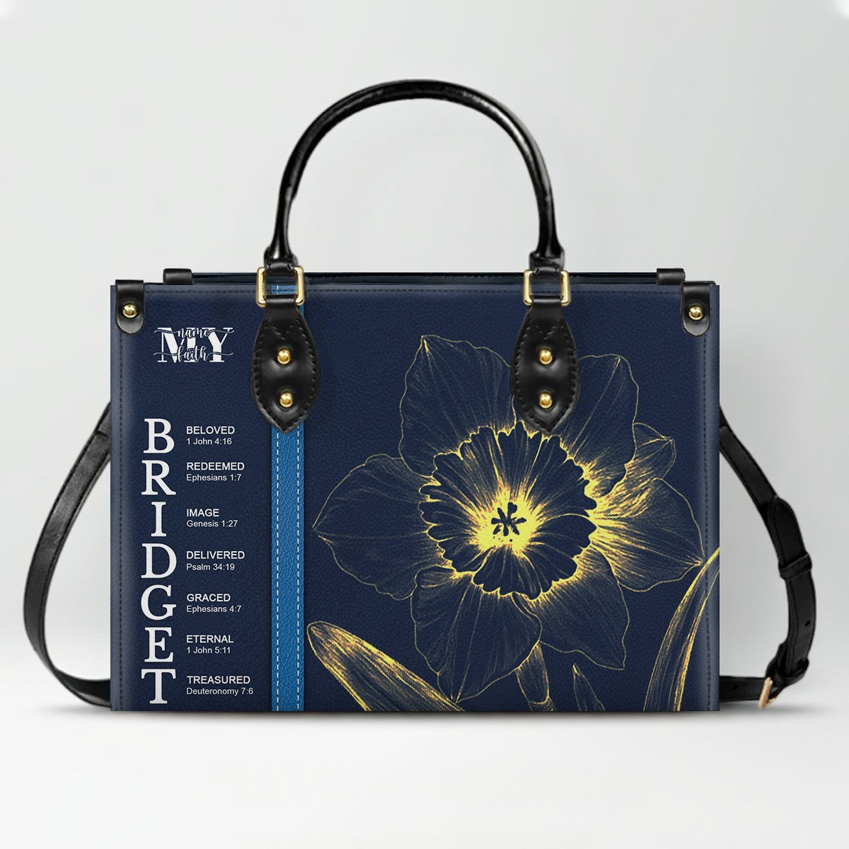 Personalized Birth Flower Leather Handbag