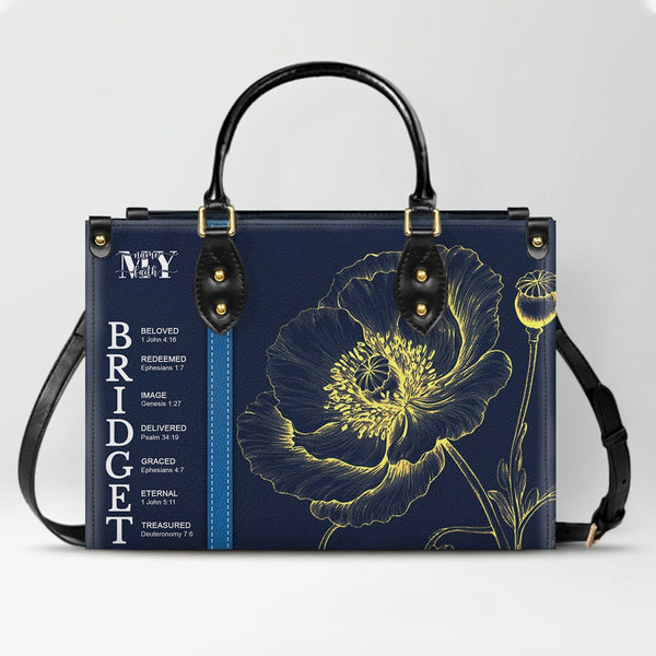 Personalized Birth Flower Leather Handbag
