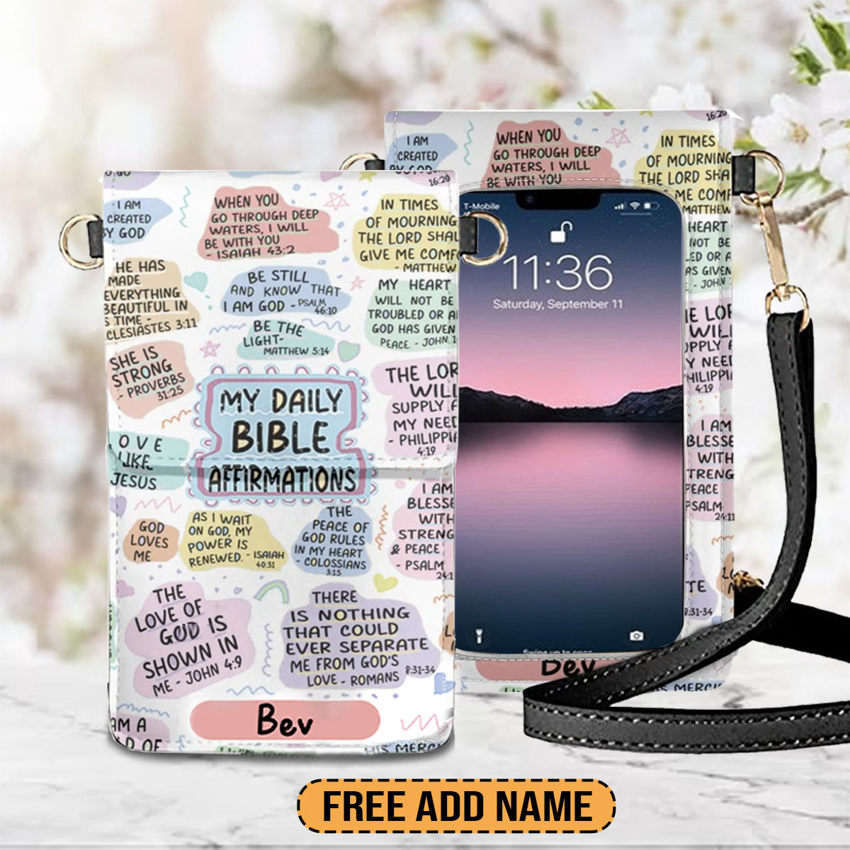 Bible Affirmations Personalized Leather Phone Bag