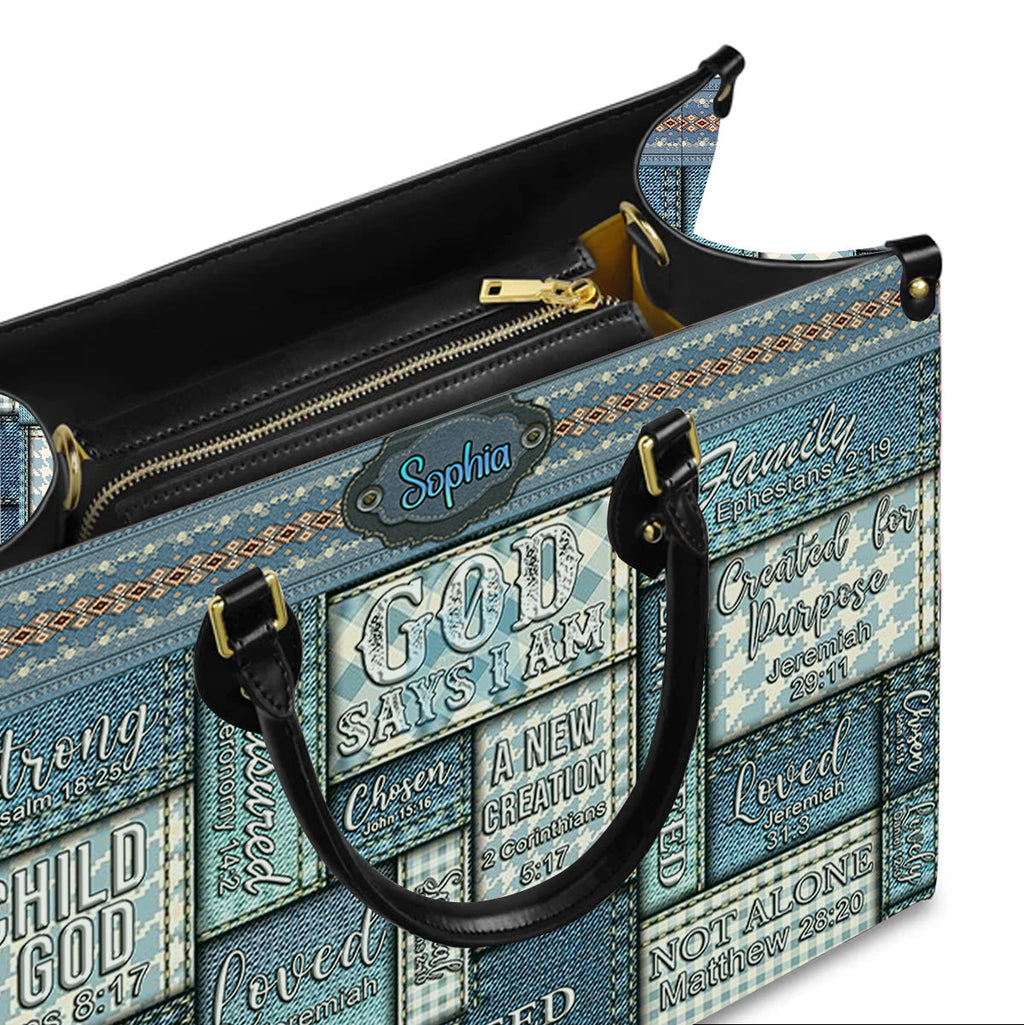 God Says I Am Vintage Denim Leather Handbag