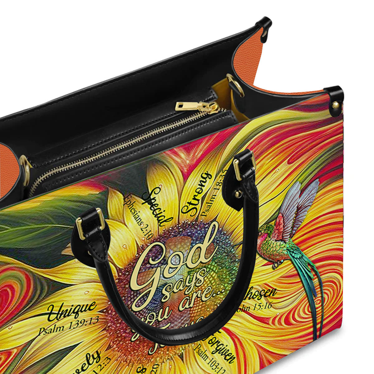 God Says You Are Sunflower Leather Handbag