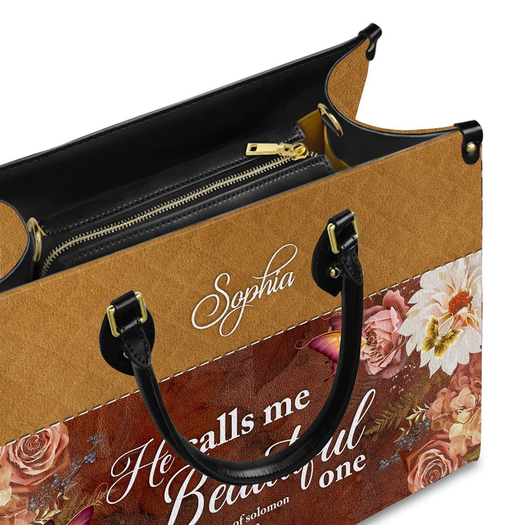He Calls Me Beautiful One Leather Handbag