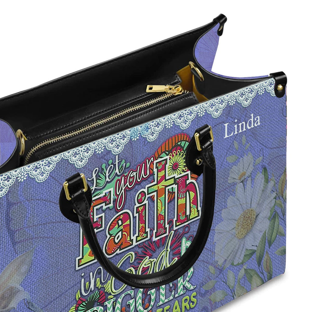 Faith Bigger Than Fear Purple Leather Handbag