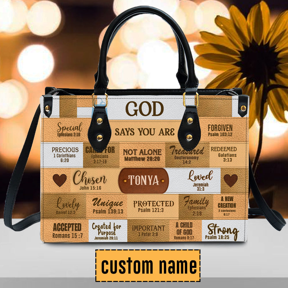 God Says I Am Personalized Leather Handbag