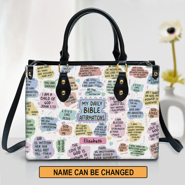 Personalized Bible Affirmations Leather Tote Bag