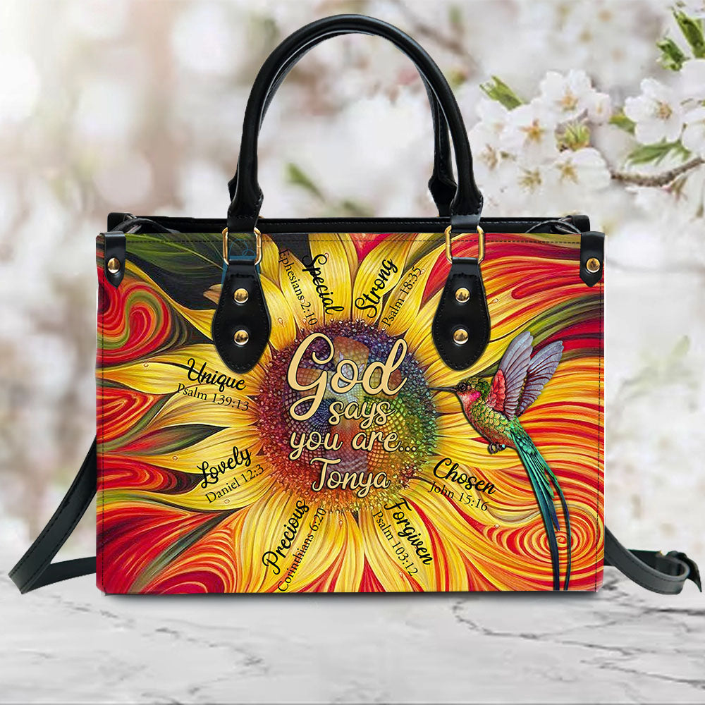 God Says You Are Sunflower Leather Handbag