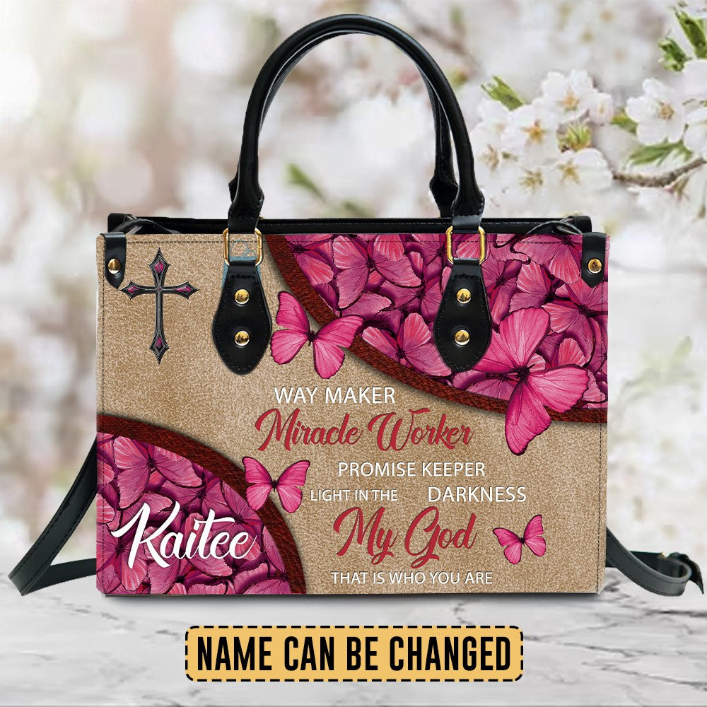 Way Maker Butterfly Pink Leather Handbag