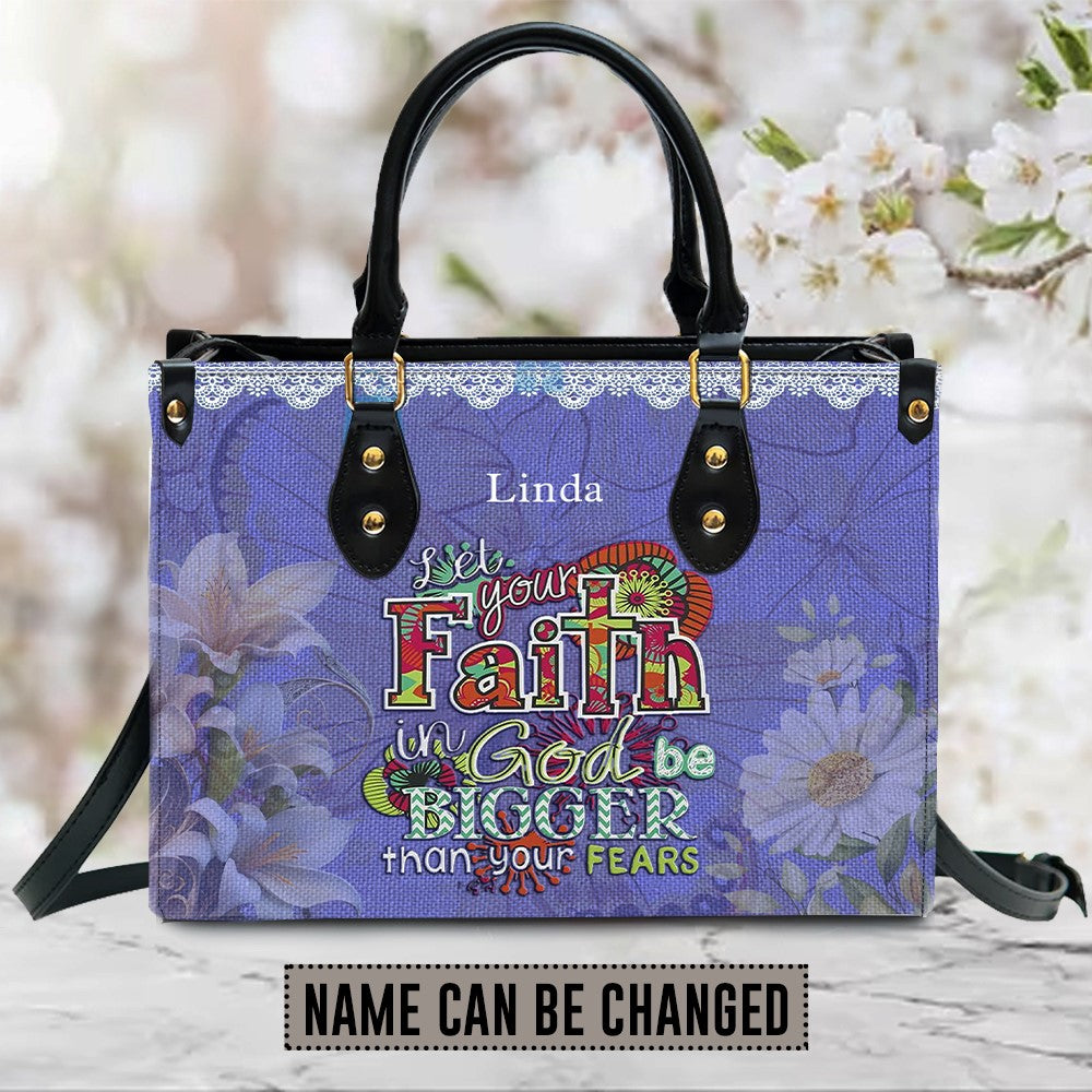 Faith Bigger Than Fear Purple Leather Handbag