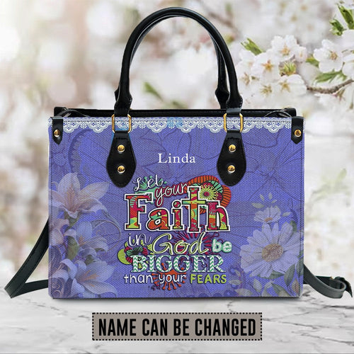 Faith Bigger Than Fear Purple Leather Handbag