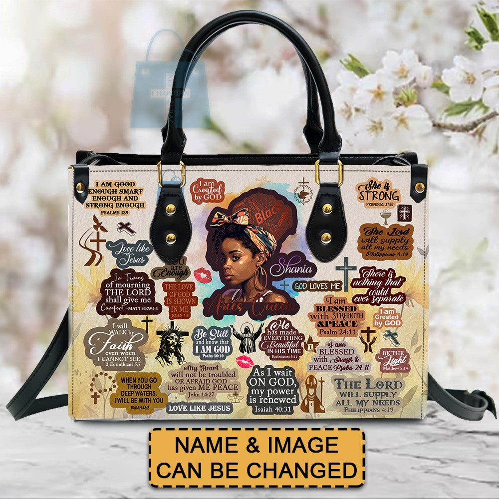 Personalized Black Woman Faith Leather Handbag