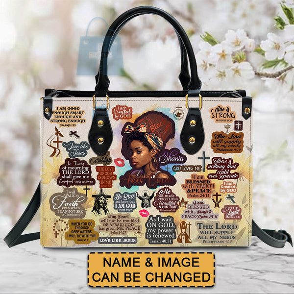 Personalized Black Woman Faith Leather Handbag