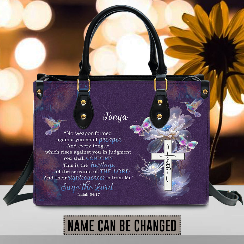 Isaiah 54:17 Personalized Purple Leather Handbag