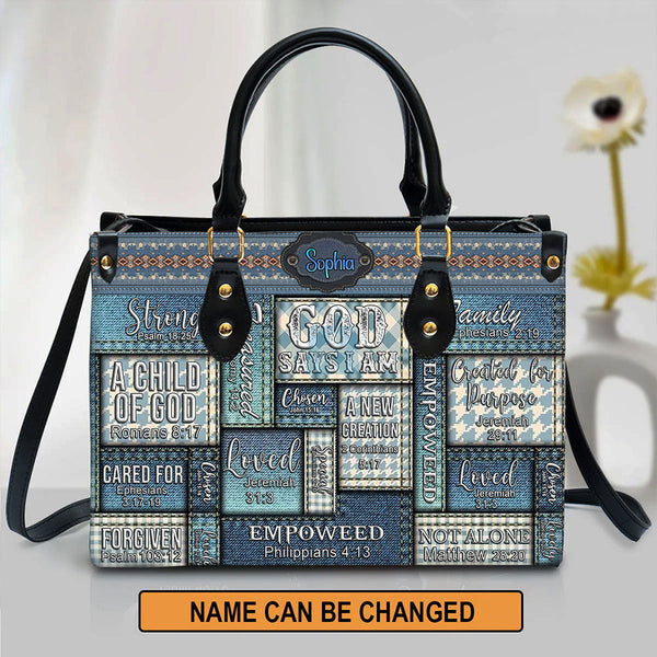 God Says I Am Vintage Denim Leather Handbag
