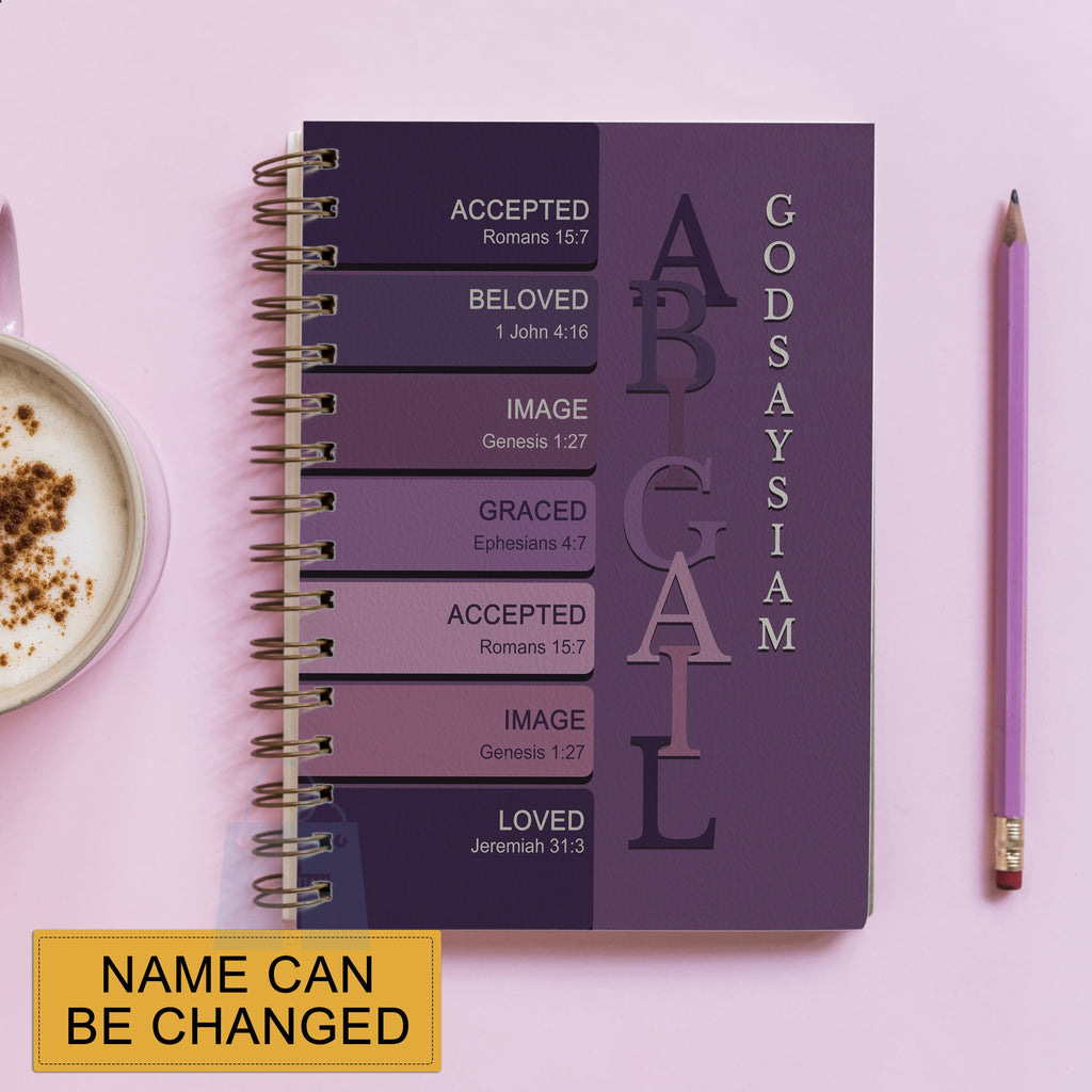 Personalized Purple "Sacred Name Meaning" Spiral Journal