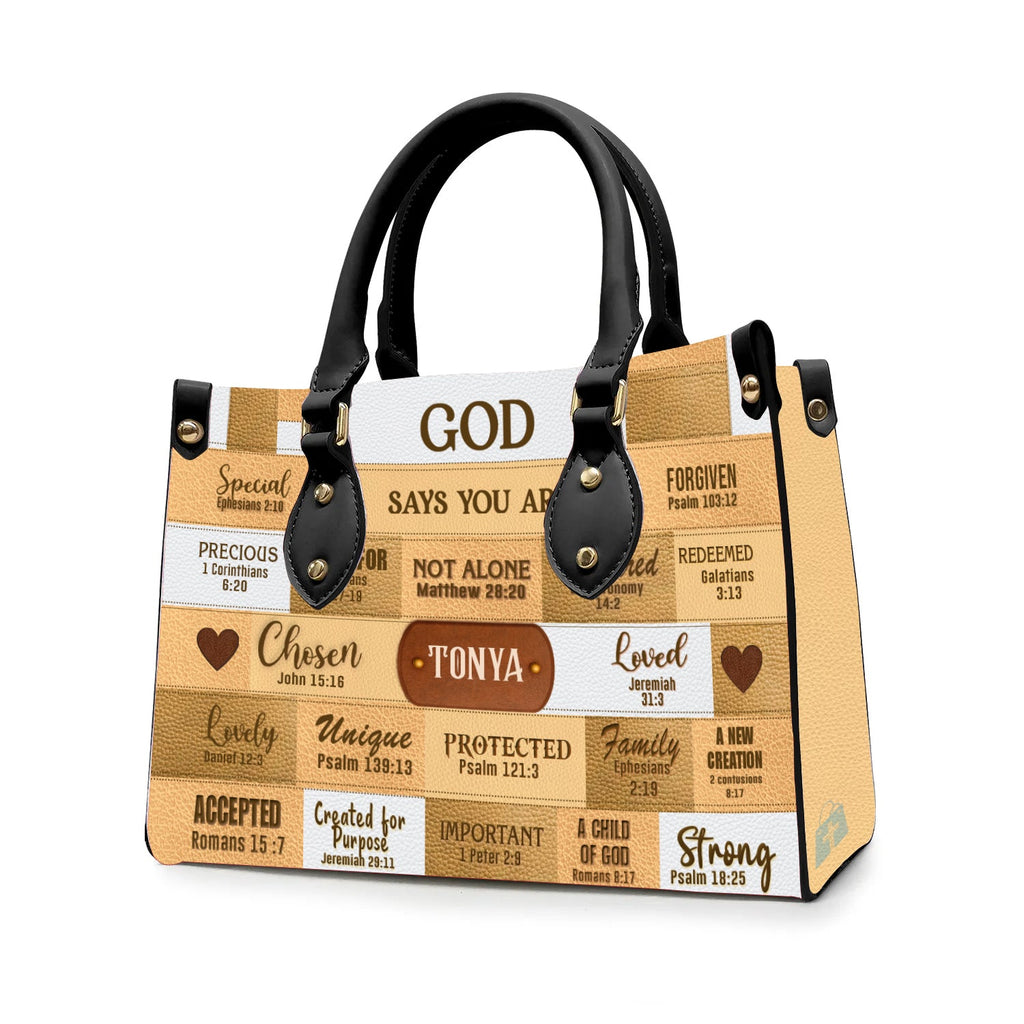 God Says I Am Personalized Leather Handbag