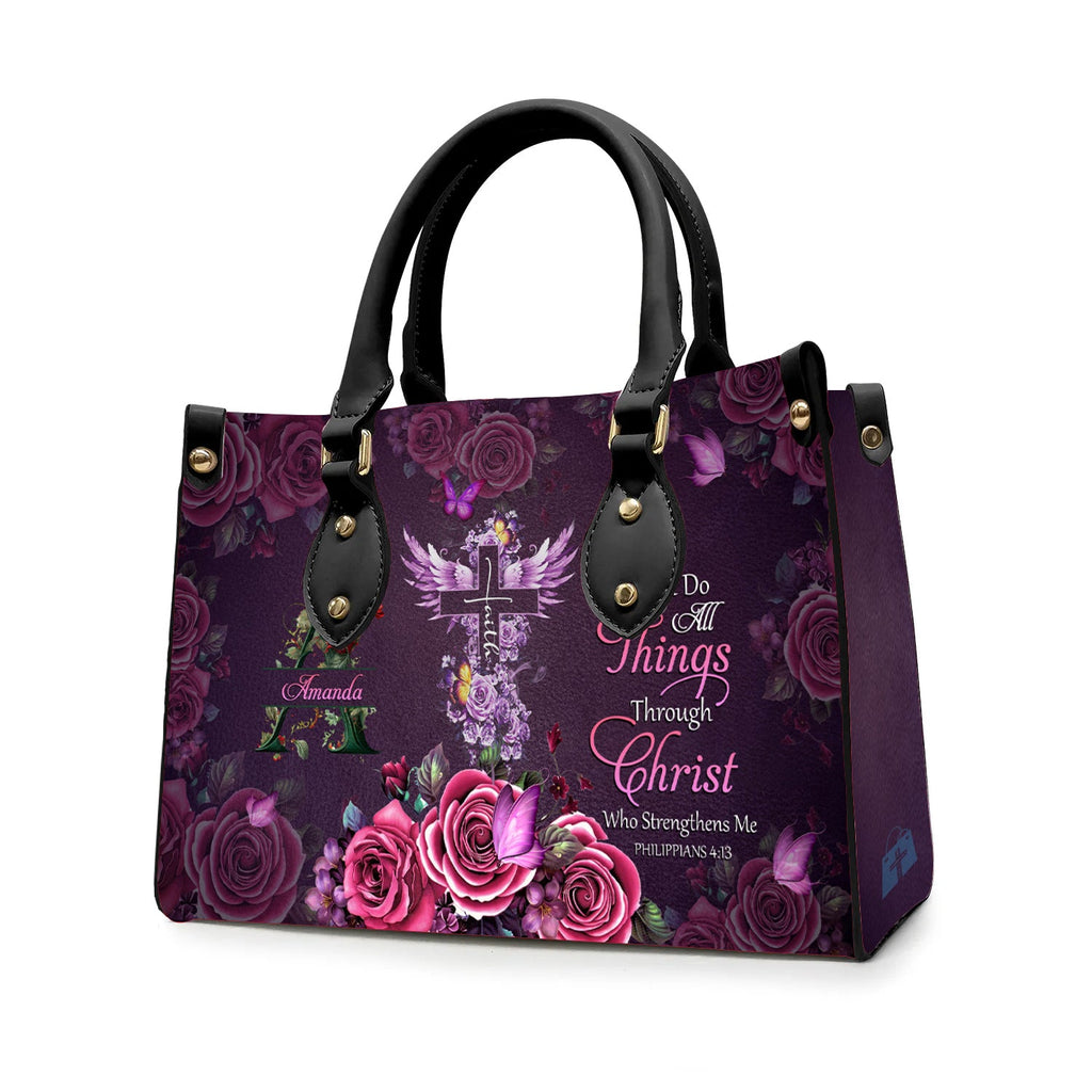Personalized Christian Floral Leather Handbag