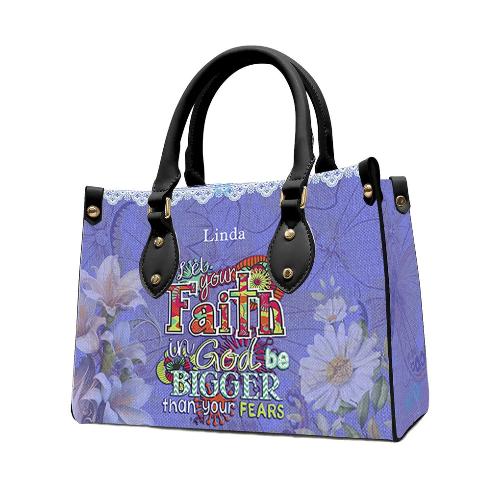 Faith Bigger Than Fear Purple Leather Handbag
