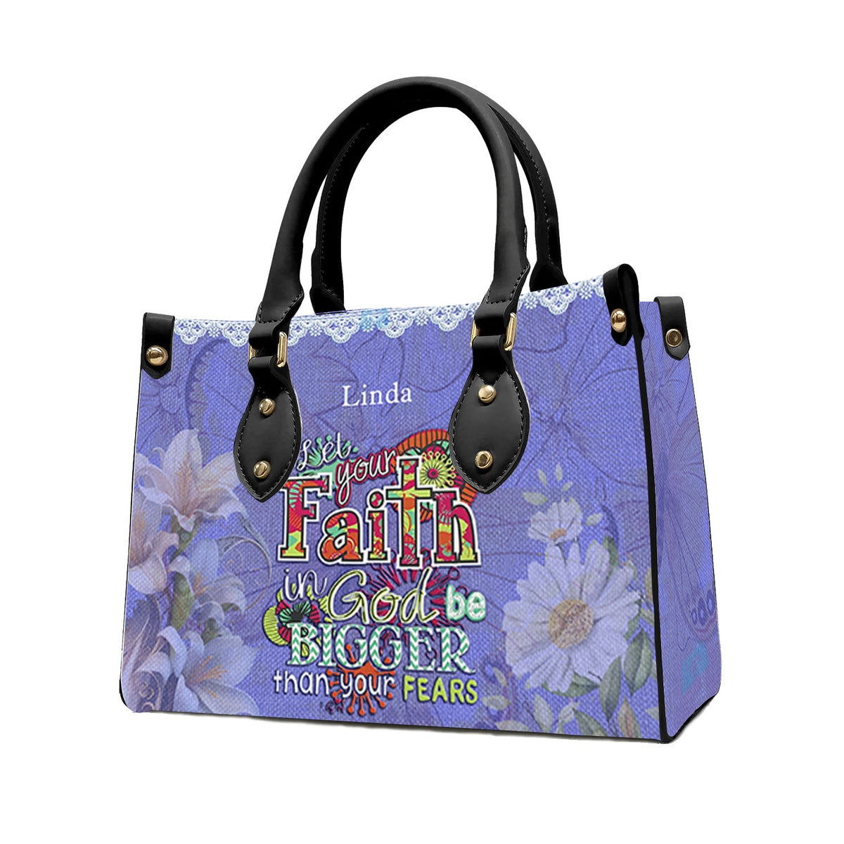 Faith Bigger Than Fear Purple Leather Handbag