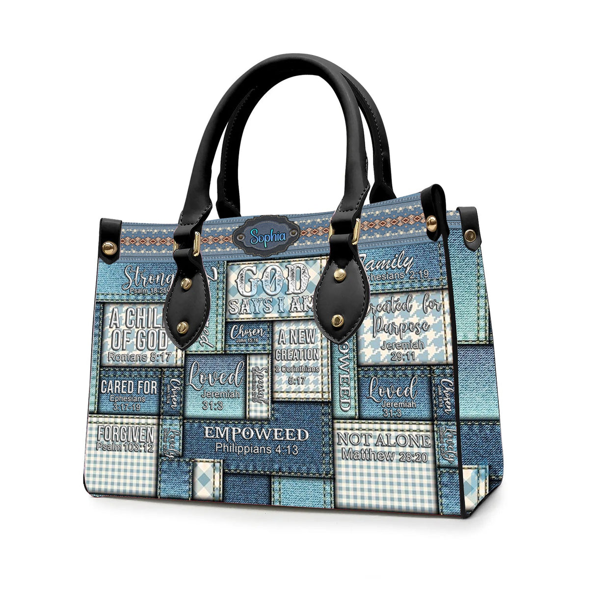 God Says I Am Vintage Denim Leather Handbag