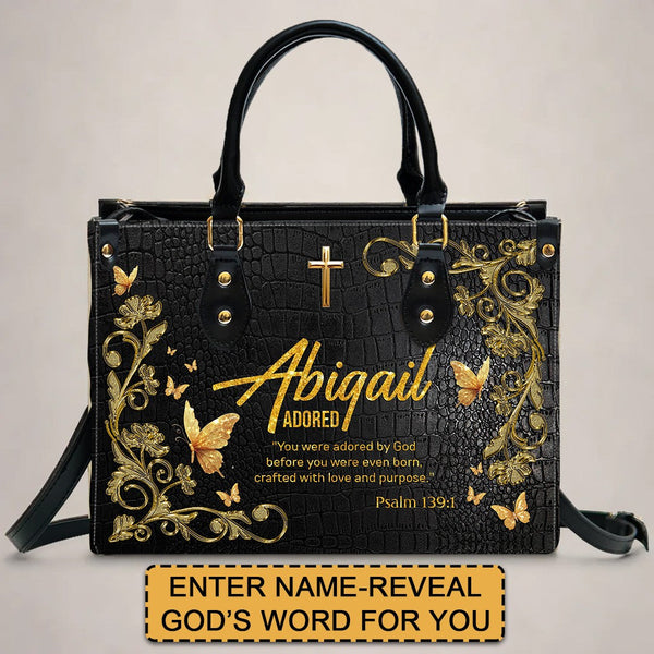 Personalized Sacred Name Leather Tote Bag