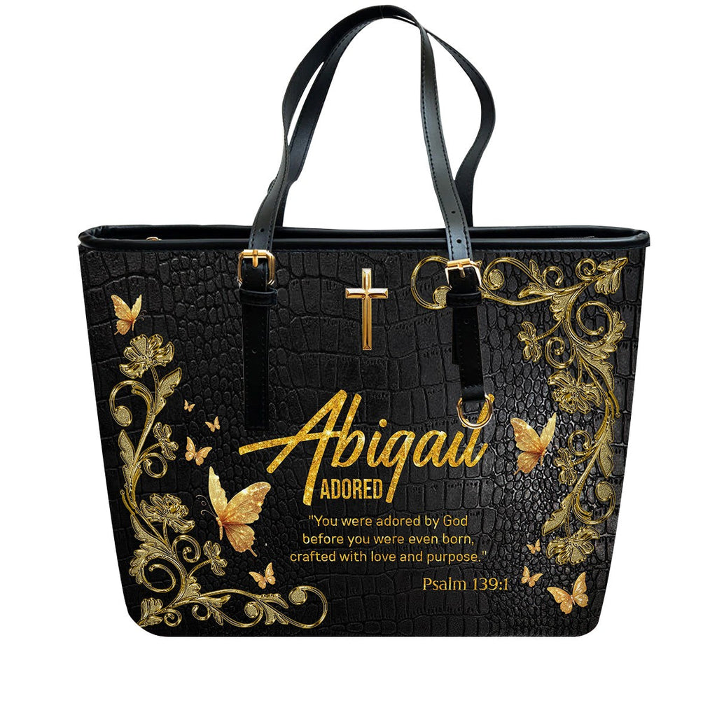 Personalized Sacred Name Leather Tote Bag