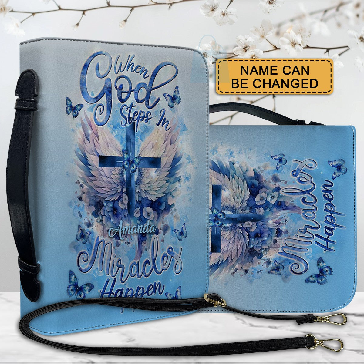Personalized When God Steps In Blue Bible Cover