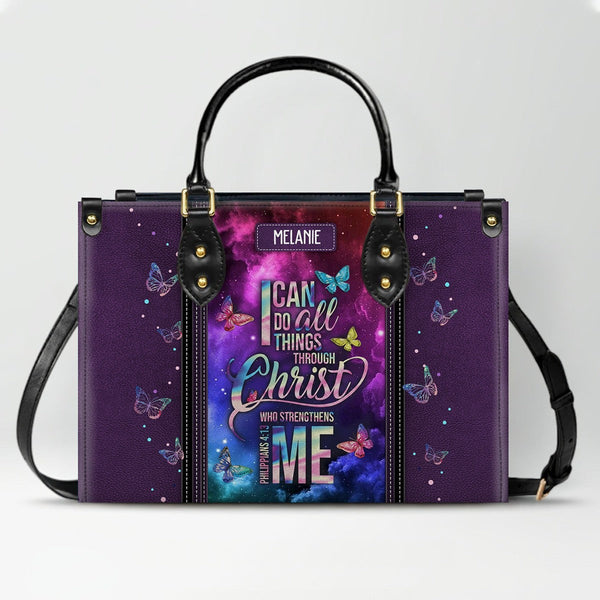 Philippians 4:13 Personalized Leather Tote Bag