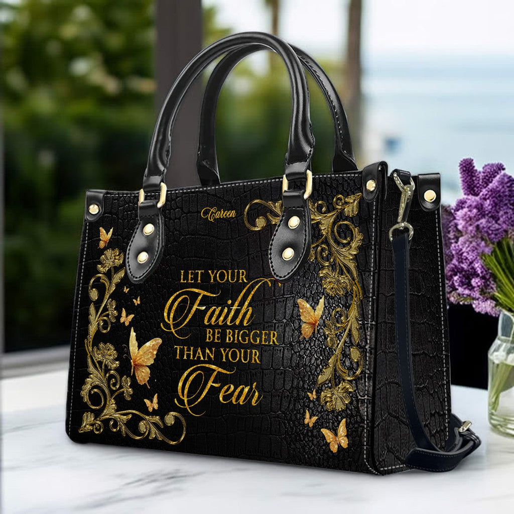 Personalized Christian Leather Tote Bag Navy