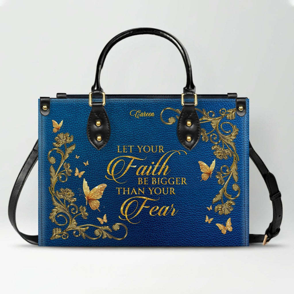 Personalized Christian Leather Tote Bag Navy