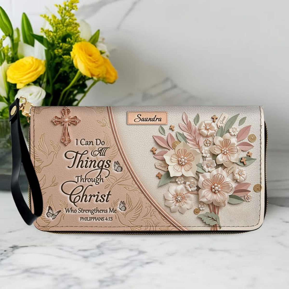 Personalized Beige Cross Handbag & Wallet Set