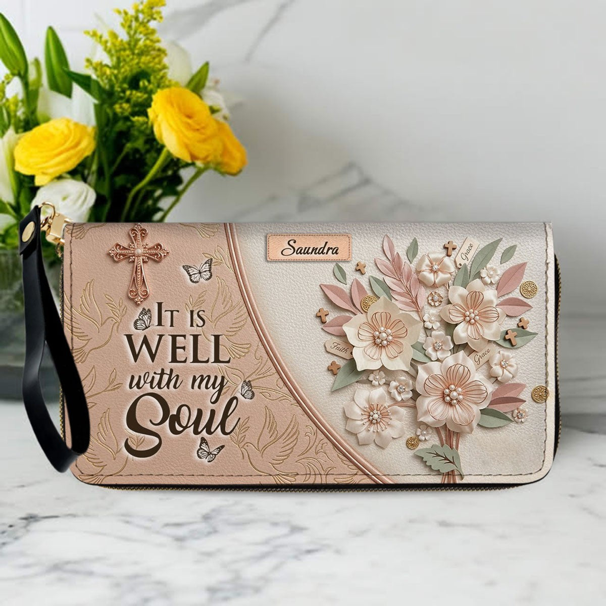 Personalized Beige Cross Handbag & Wallet Set