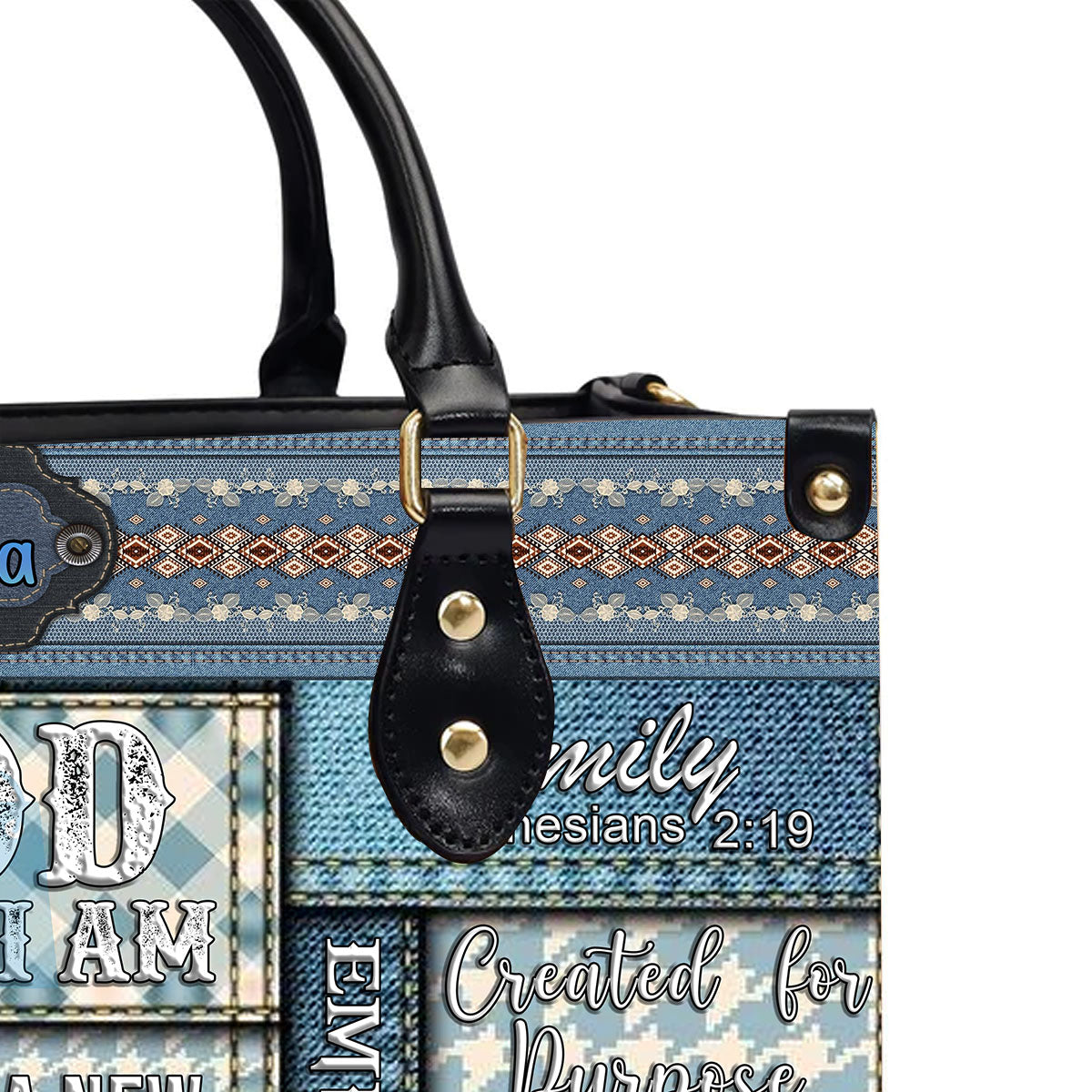 God Says I Am Vintage Denim Leather Handbag