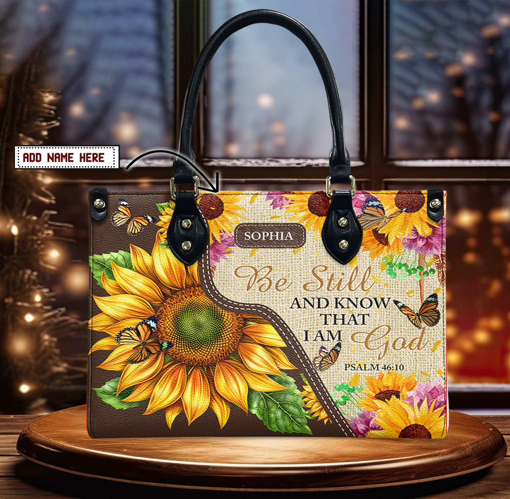 Custom Be Still And Know Leather Handbag