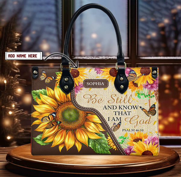 Custom Be Still And Know Leather Handbag