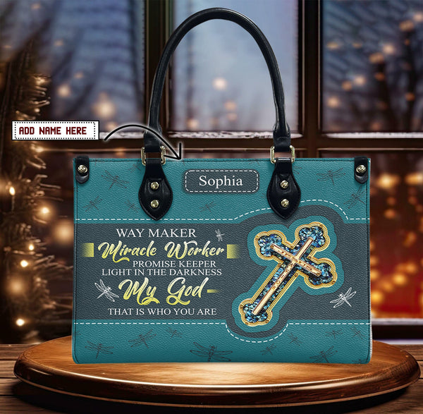 Personalized Way Maker Dragonfly Leather Handbag