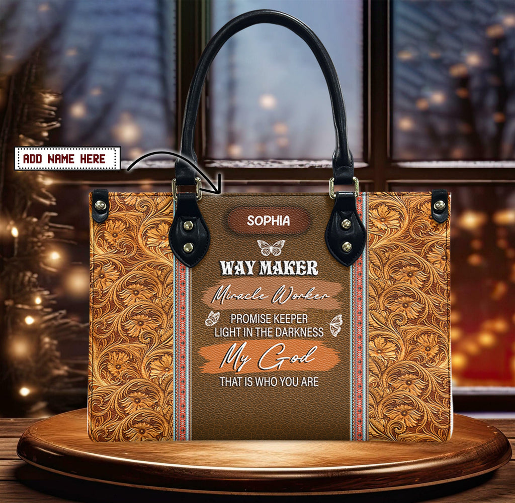 Personalized Way Maker Butterfly Leather Bag