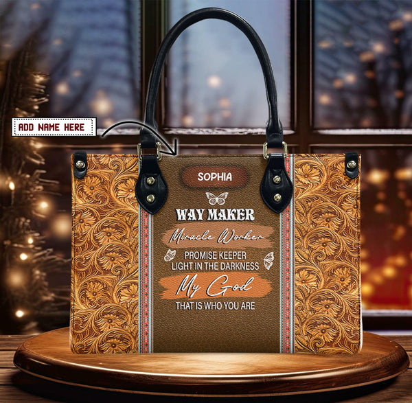 Personalized Way Maker Butterfly Leather Bag