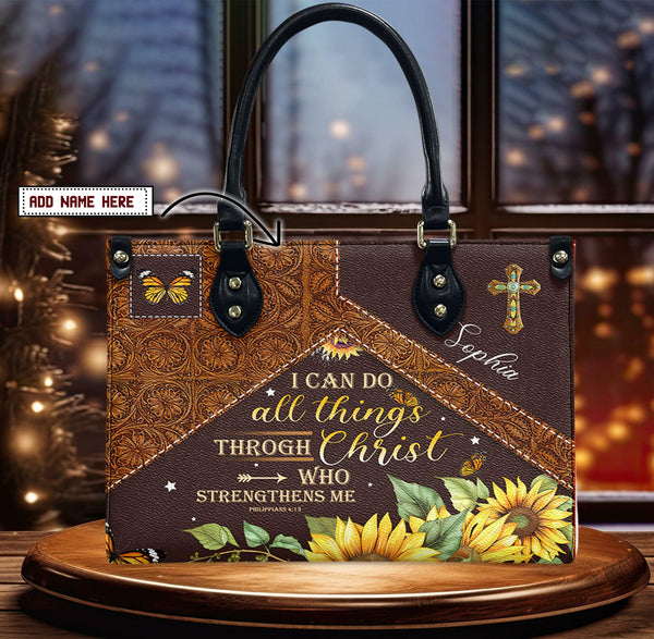 Philippians 4:13 Butterfly Leather Handbag