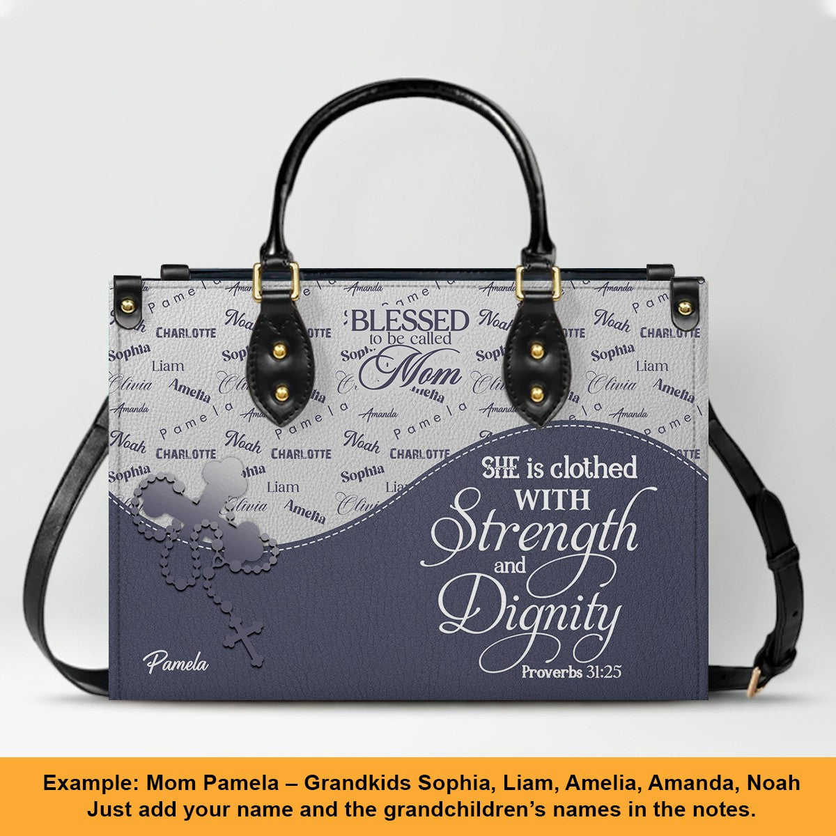 Personalized Blessed Grandma Leather Handbag