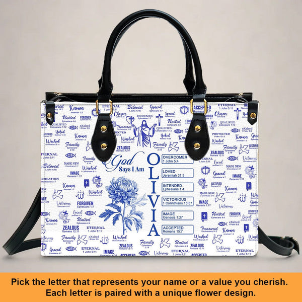 Personalized Christian Birth Flower Leather Tote