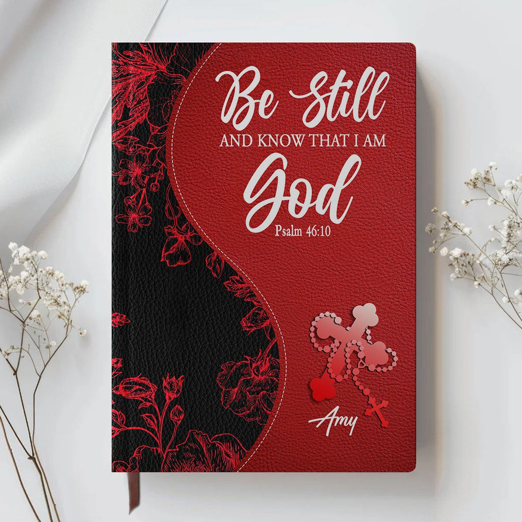 Personalized Red Floral "Fear Not" Leather Journal