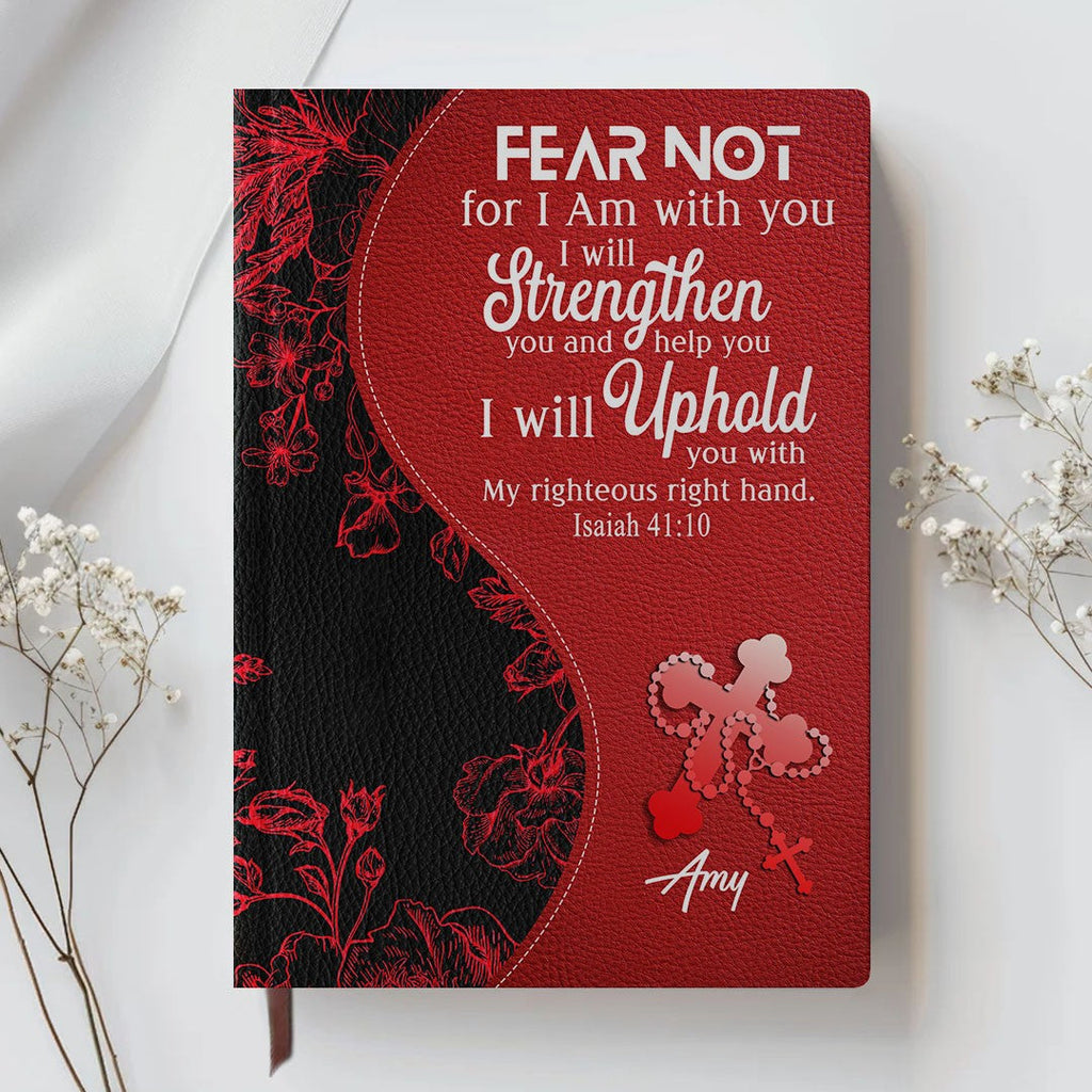 Personalized Red Floral "Fear Not" Leather Journal